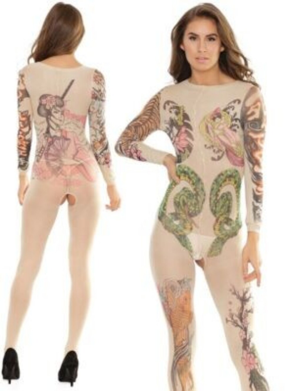 Asian Geisha Tattoo Long Sleeve Bodysuit